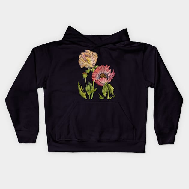 poppies Kids Hoodie by Ginny Ozelton Art 